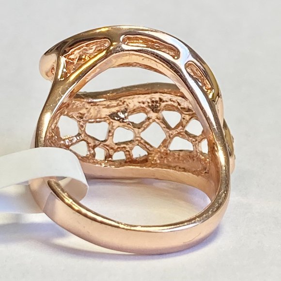 Art Deco Cocktail Ring Size 8 9 Rose Gold Plated Filigree Crystal Vintage Style - Picture 6 of 10